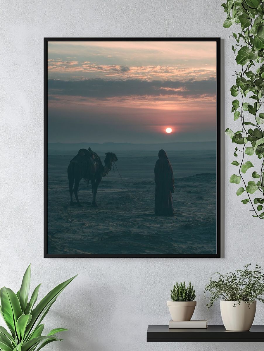 Desert Camel at Sunset Photography Poster. — room view 4