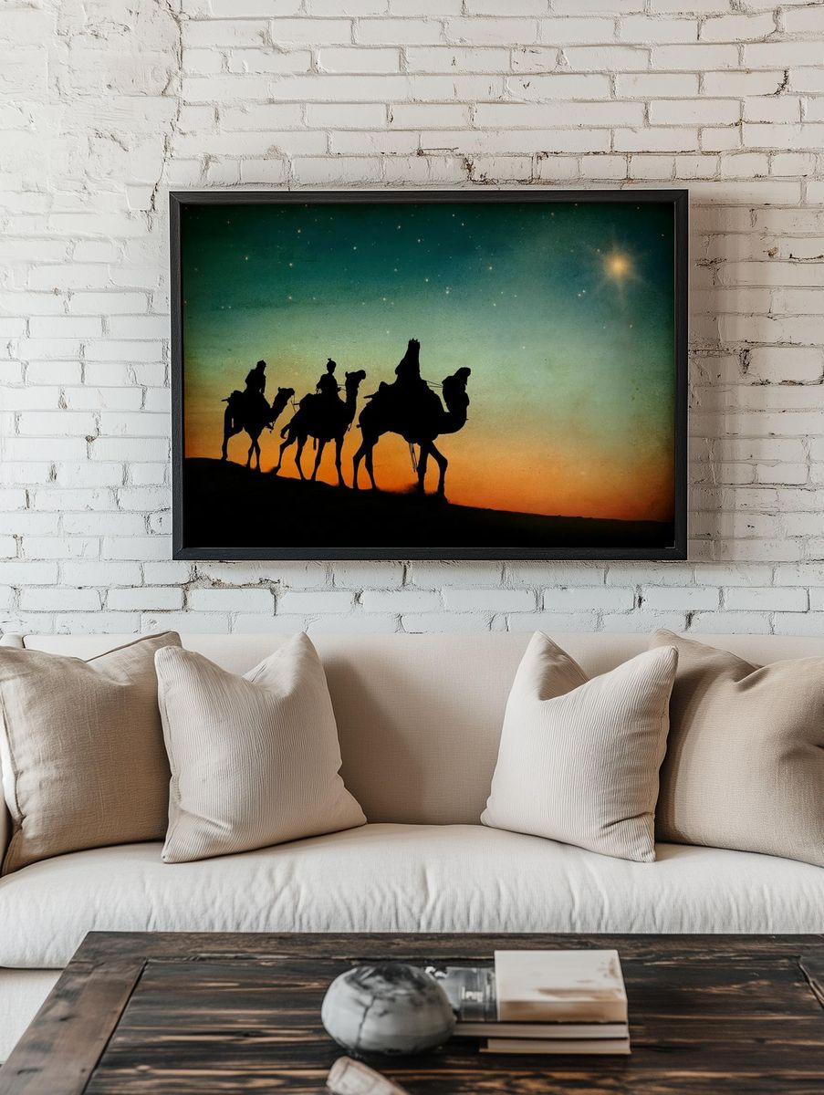 Desert Camel Caravan Sunset Poster. — room view 1