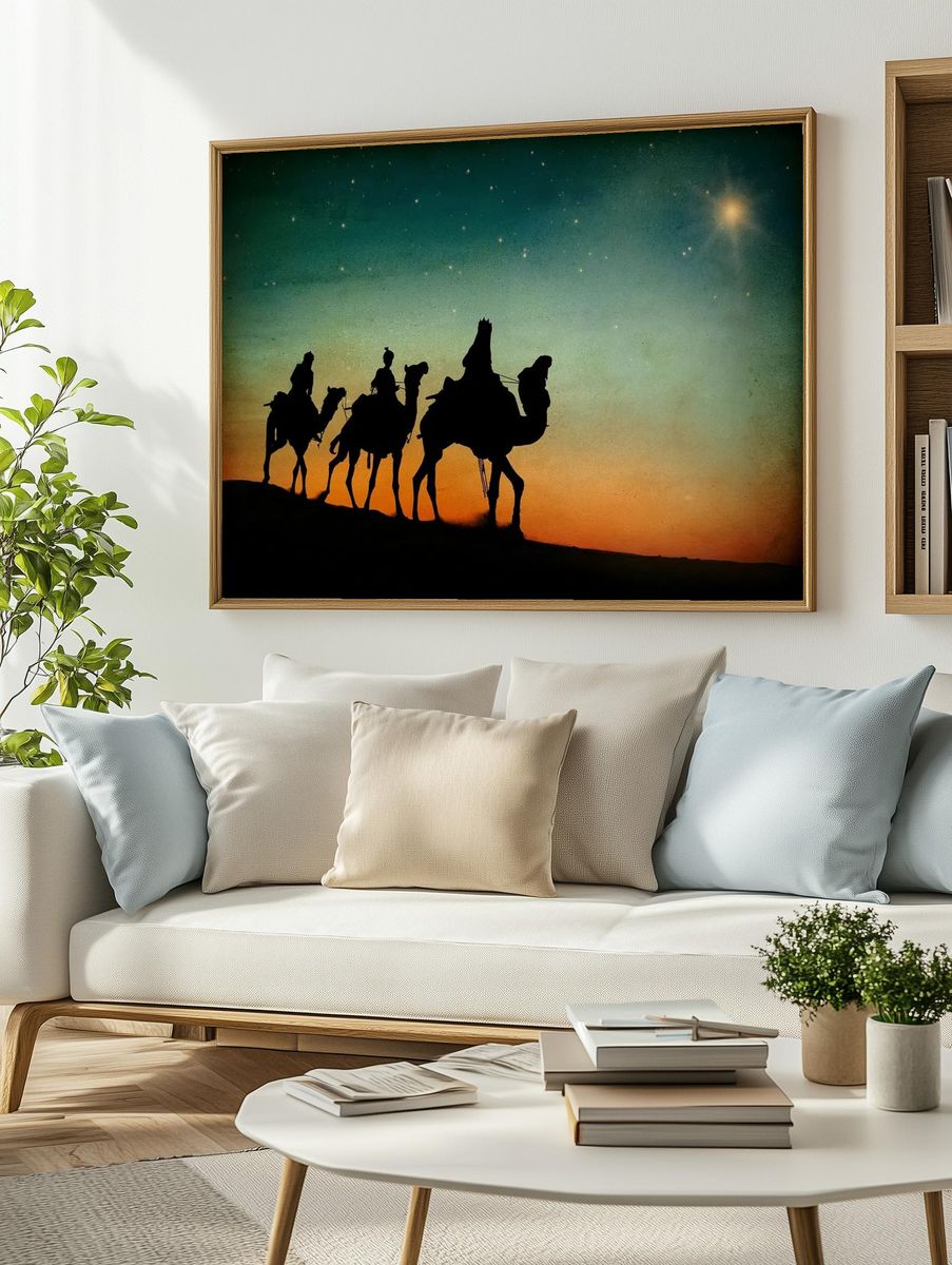 Desert Camel Caravan Sunset Poster. — room view 2