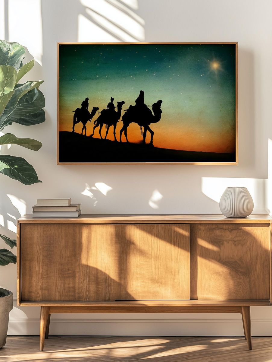 Desert Camel Caravan Sunset Poster. — room view 3