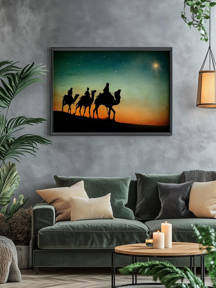 Desert Camel Caravan Sunset Poster. — room view 4