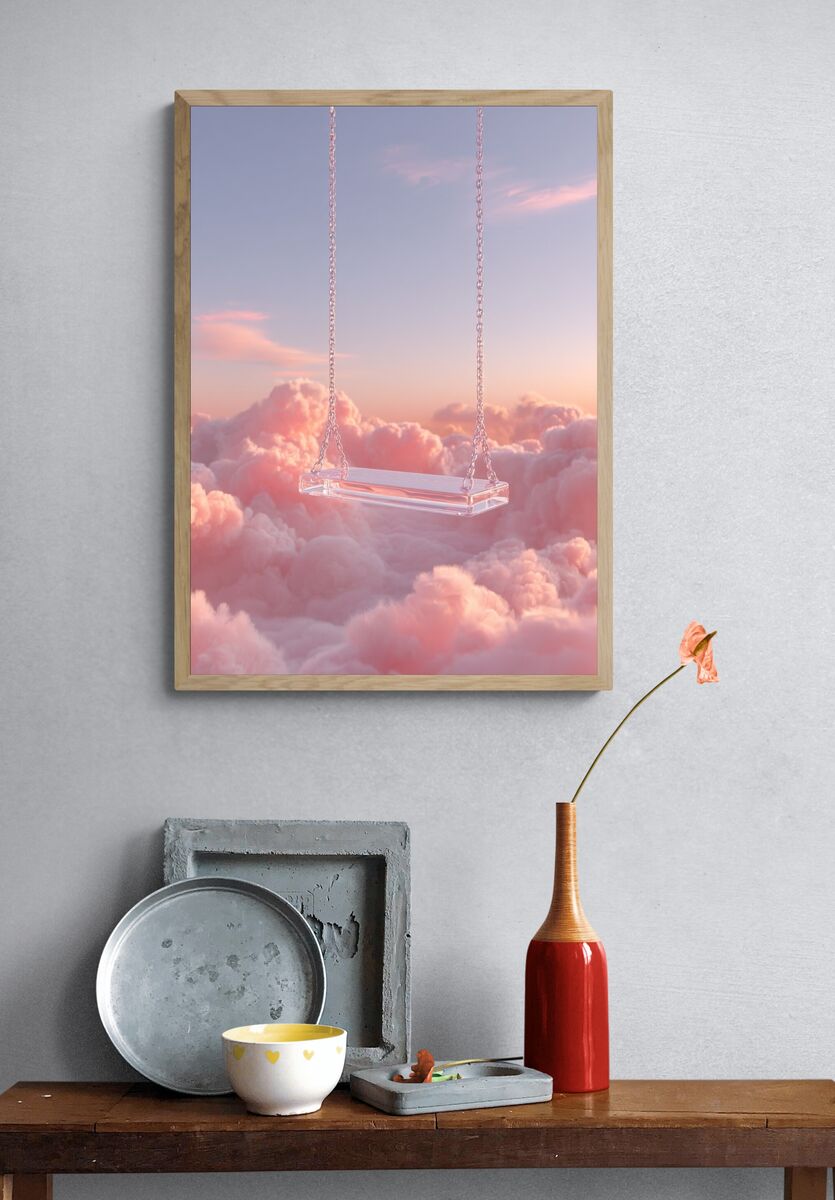Dreamy Swing in Clouds — Fine Art Print. — room view 3