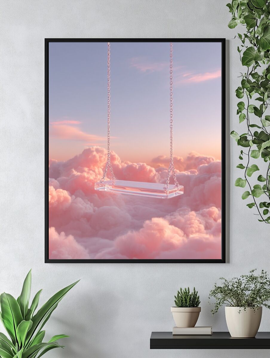 Dreamy Swing in Clouds — Fine Art Print. — room view 4