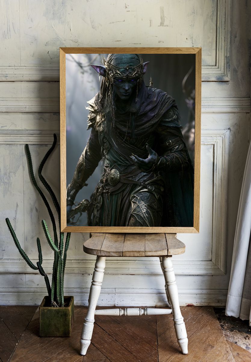 Dark Elf Fantasy Art Print. room preview