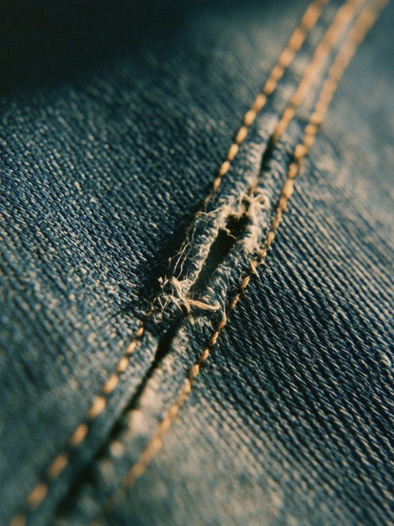 Denim Stitch Macro Photography Poster. poster detail