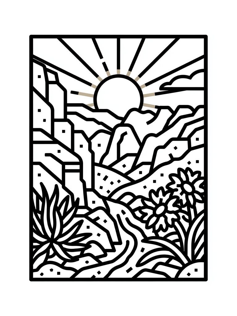 Desert Sunrise Line Art Poster. poster — illustration art