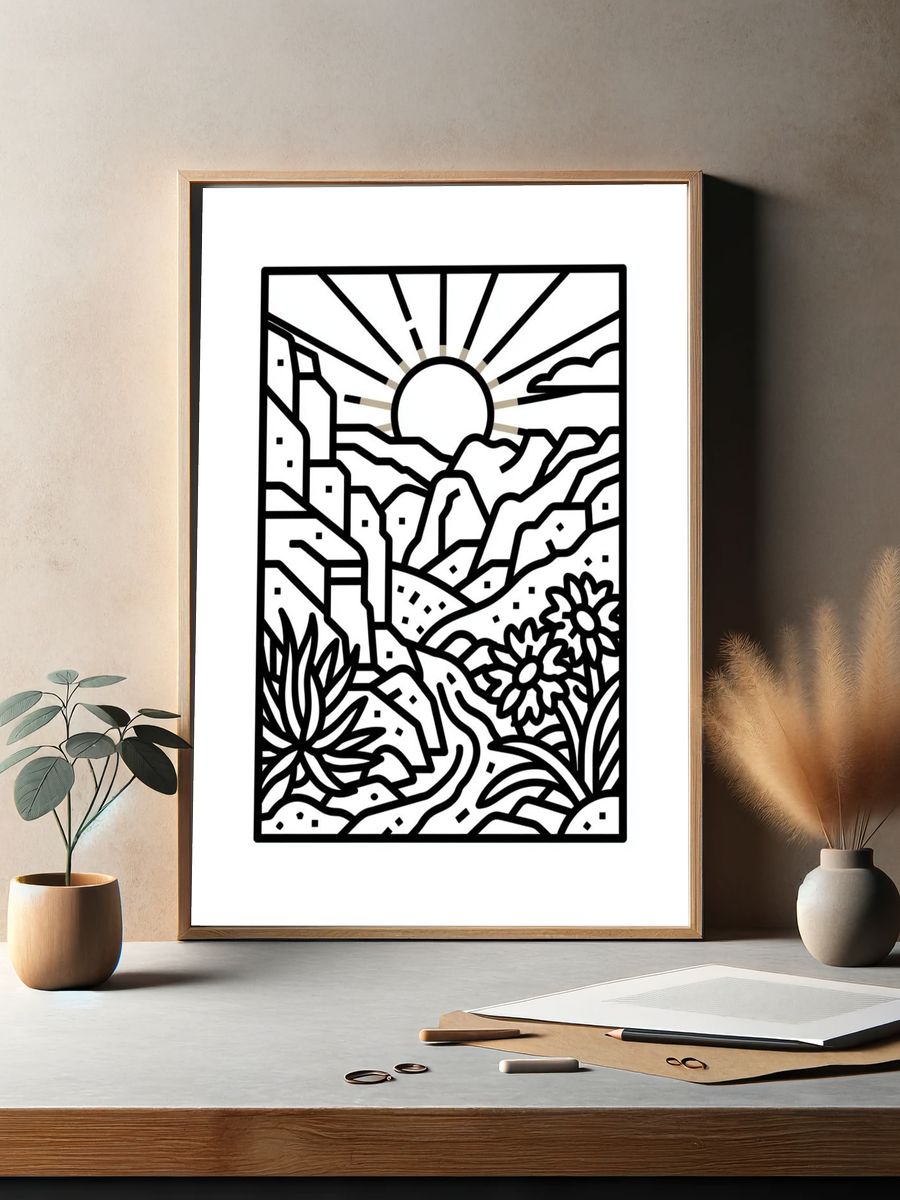 Desert Sunrise Line Art Poster. — room view 2