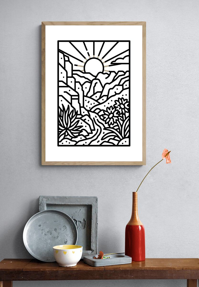 Desert Sunrise Line Art Poster. — room view 3