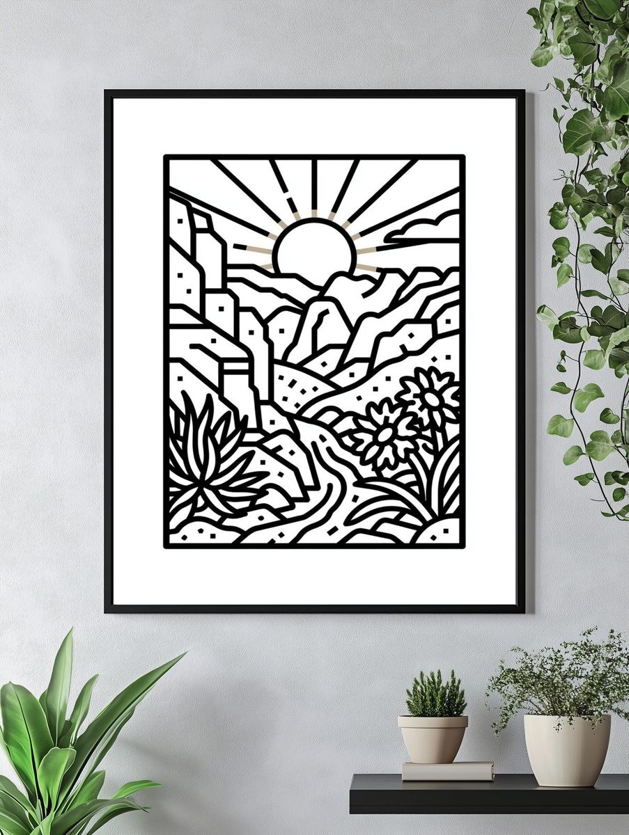 Desert Sunrise Line Art Poster. — room view 4