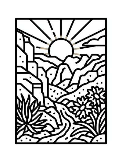 Desert Sunrise Line Art Poster.