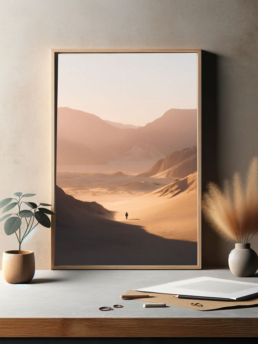 Desert Solitude Sunset Print. — room view 2