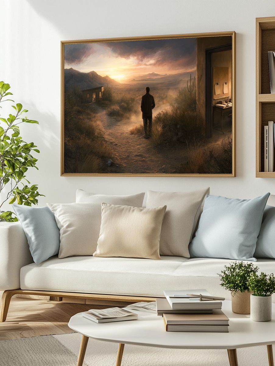 Desert Sunset Solitude Illustration Poster. — room view 2