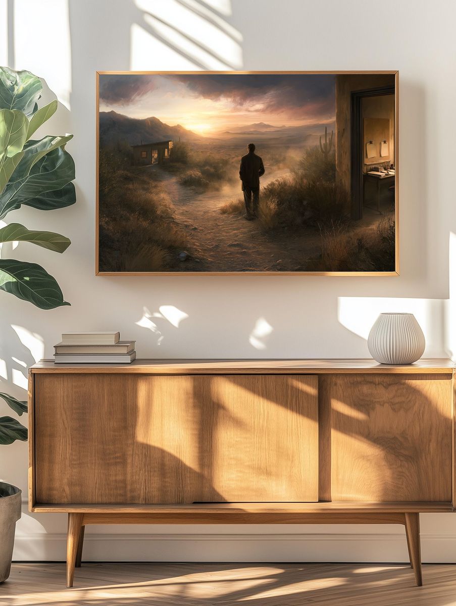 Desert Sunset Solitude Illustration Poster. — room view 3
