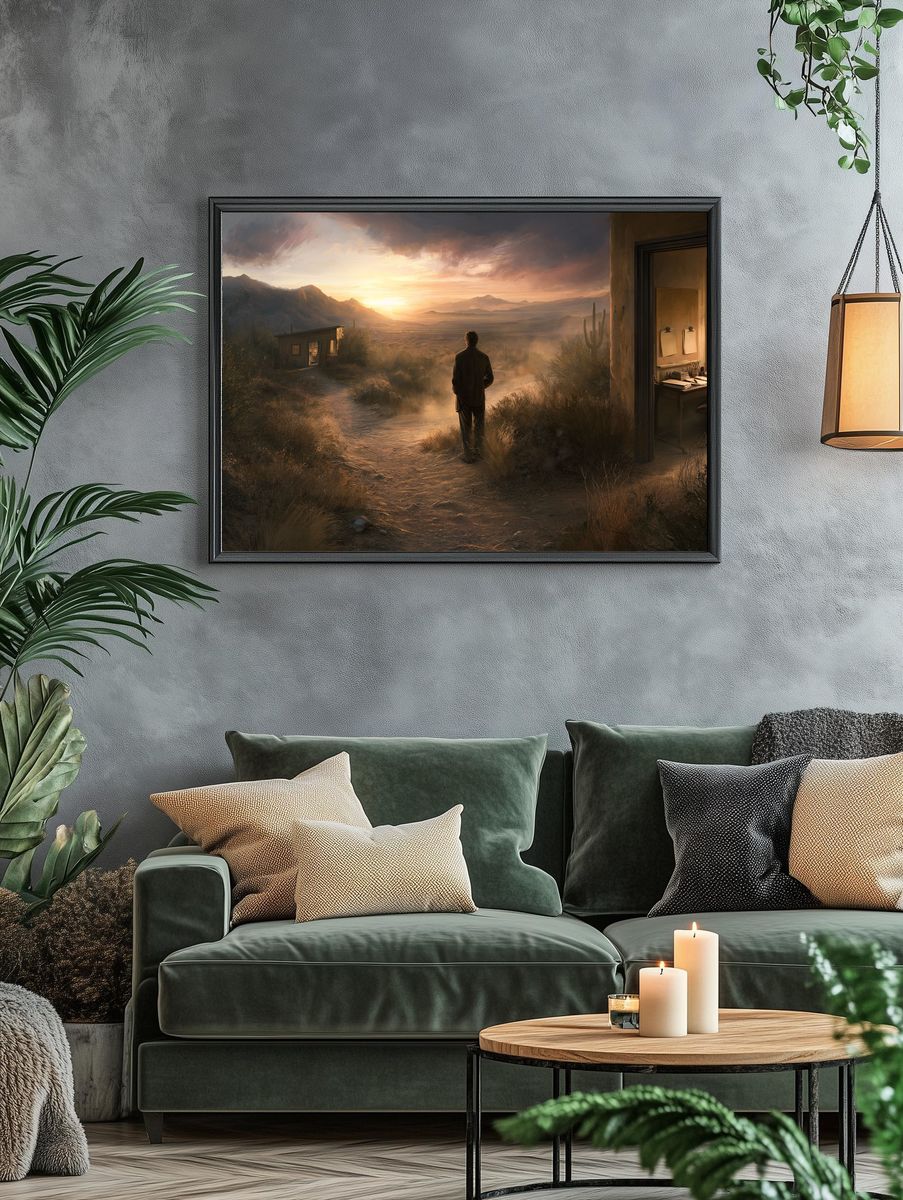 Desert Sunset Solitude Illustration Poster. — room view 4
