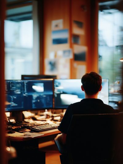 Developer at Desk Photography Poster. poster print