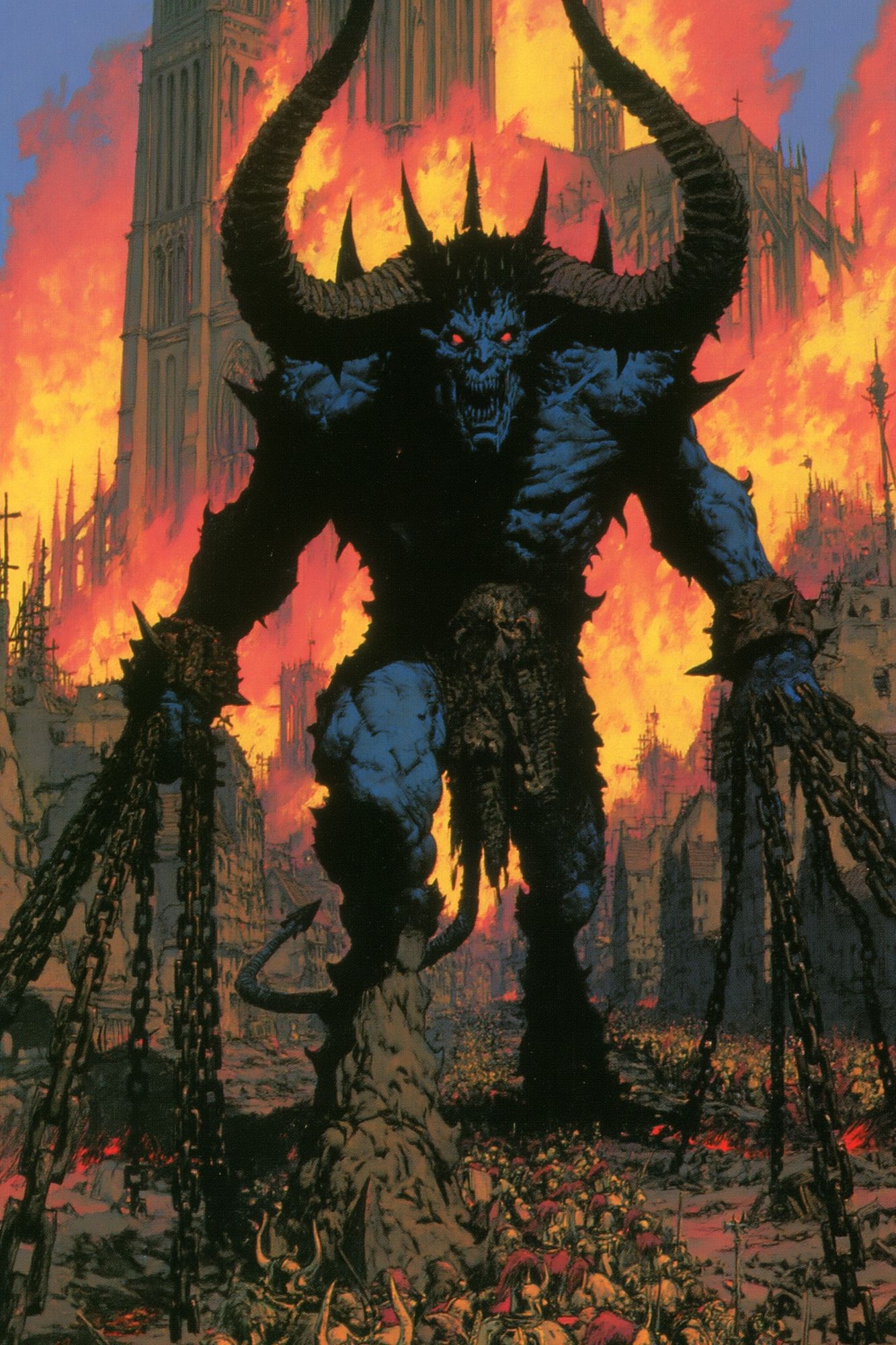 Demon Over Burning Cathedral Print. poster — illustration art