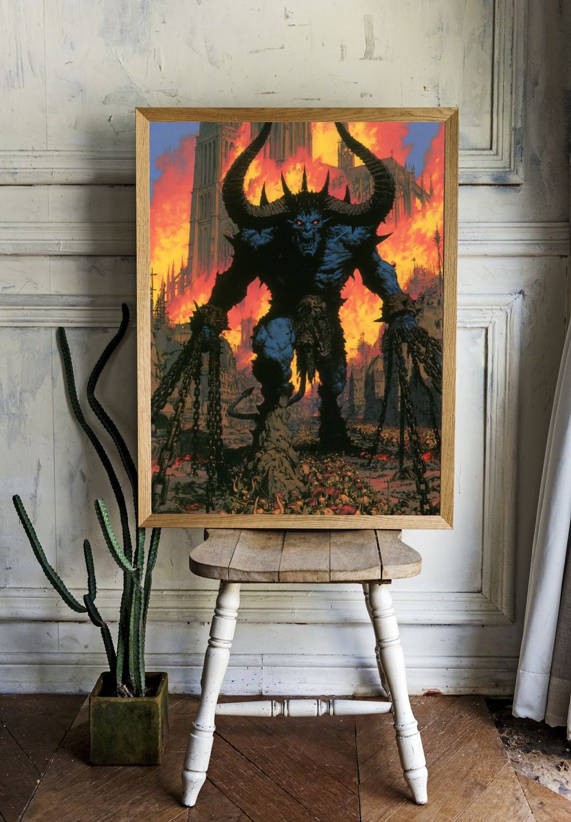 Demon Over Burning Cathedral Print. — room view 1