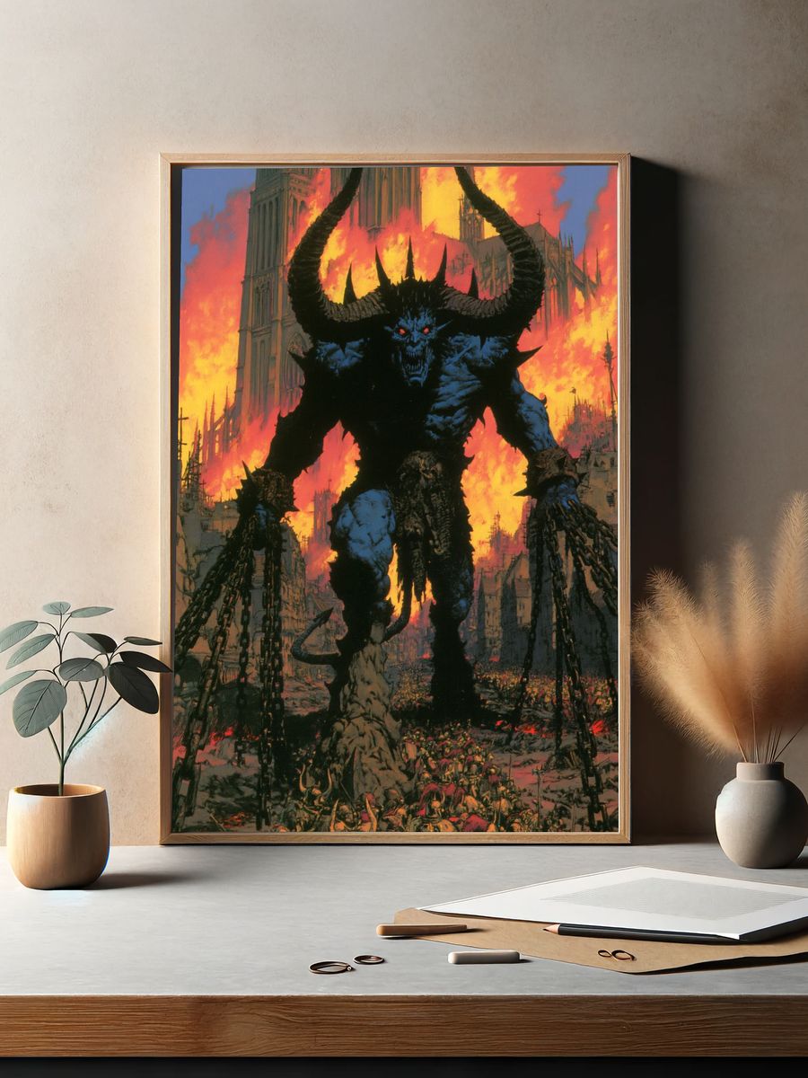Demon Over Burning Cathedral Print. — room view 2