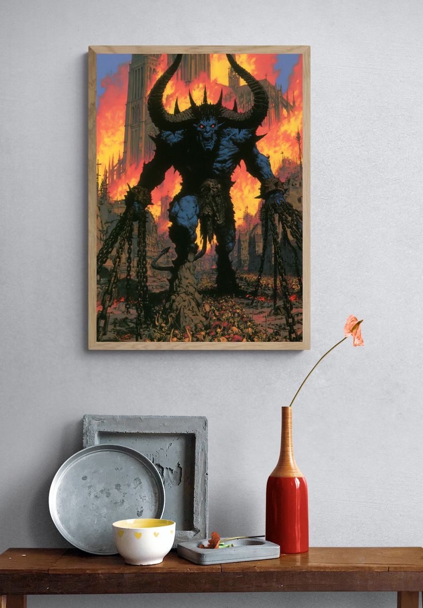Demon Over Burning Cathedral Print. — room view 3