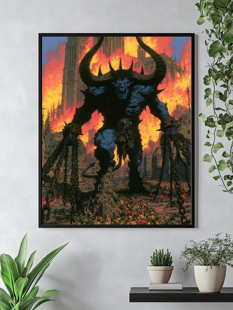 Demon Over Burning Cathedral Print. — room view 4