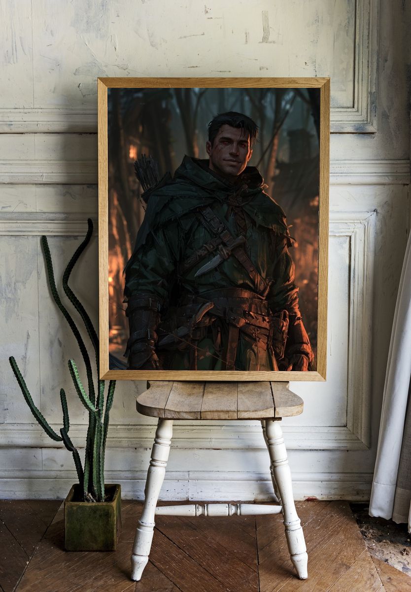 Dark Forest Archer Fantasy Print. room preview
