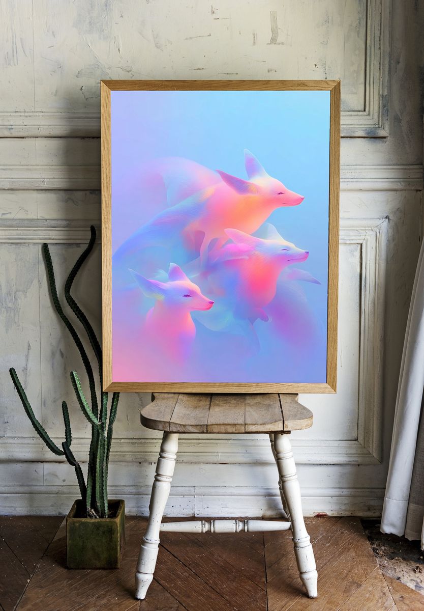 Dreamy Foxes — Digital Art Print. — room view 1