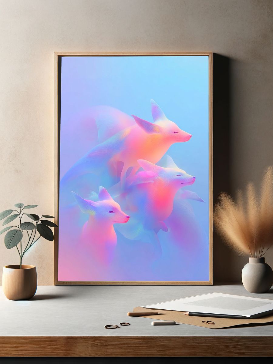 Dreamy Foxes — Digital Art Print. — room view 2