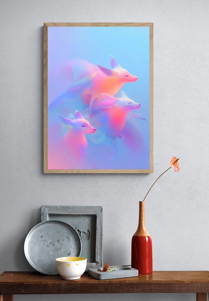 Dreamy Foxes — Digital Art Print. — room view 3