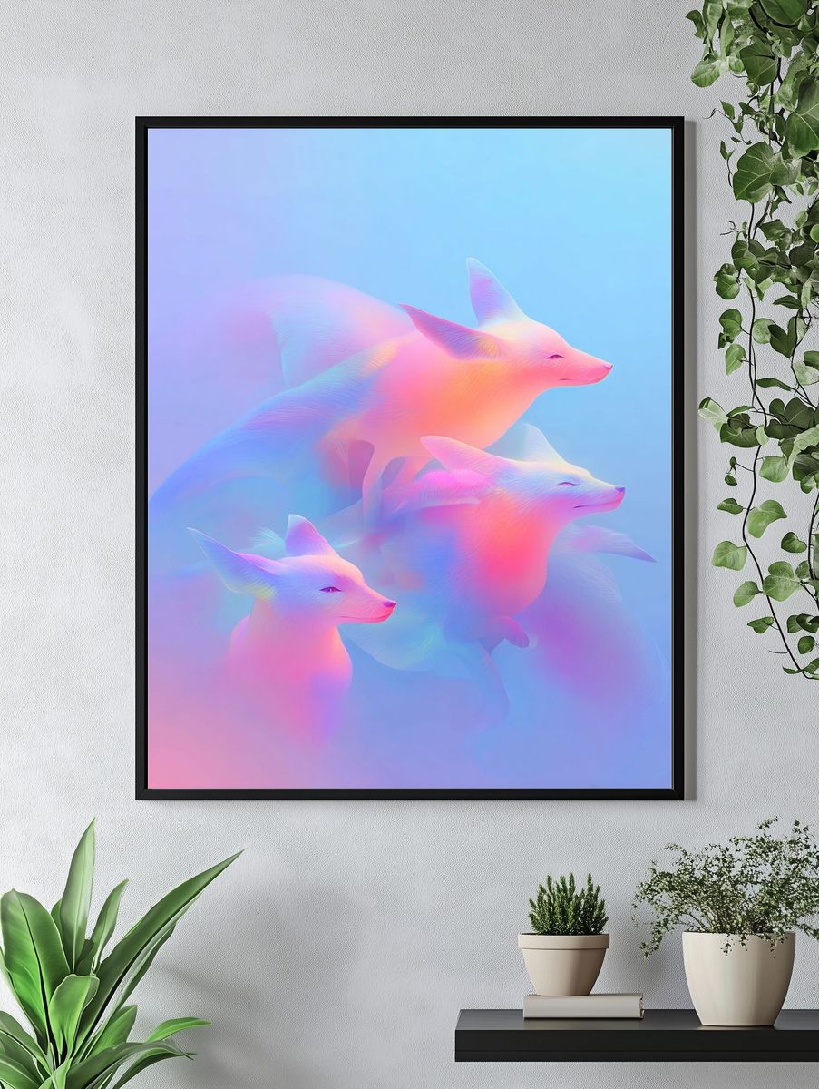 Dreamy Foxes — Digital Art Print. — room view 4