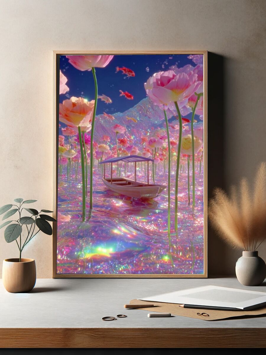 Dreamy Floral Landscape Poster. — room view 2