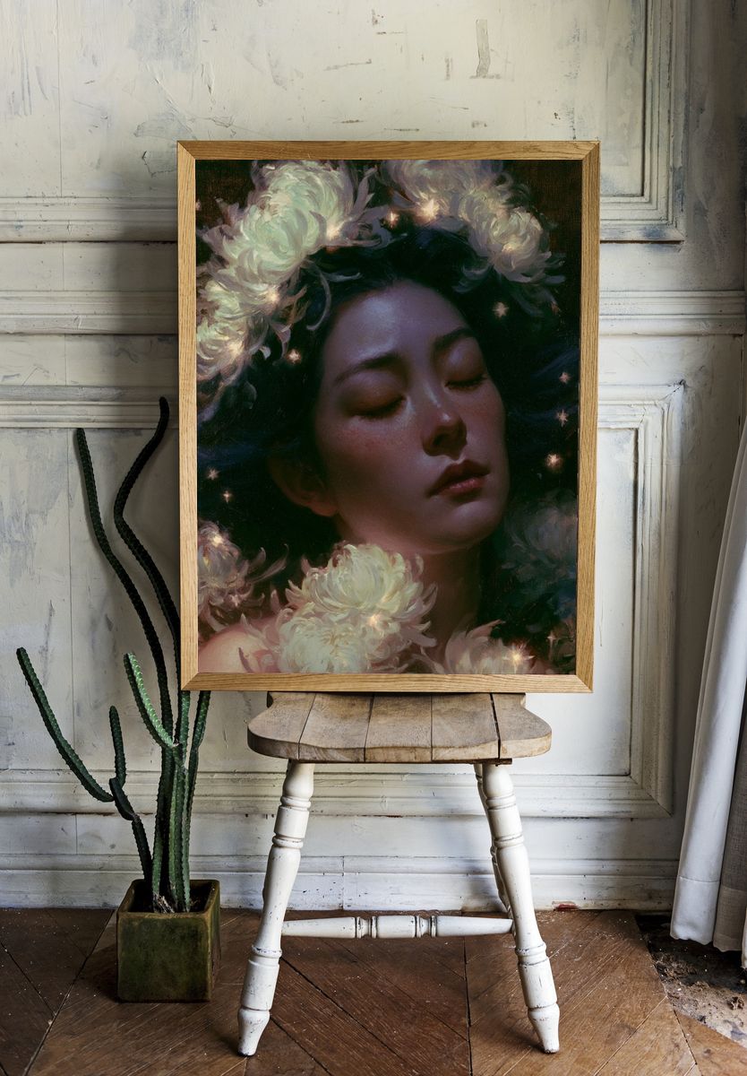 Dreaming Floral Portrait Print. — room view 1