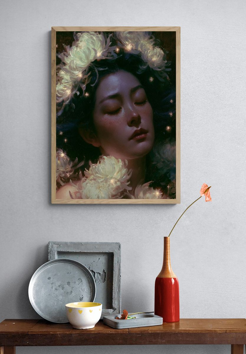 Dreaming Floral Portrait Print. — room view 3