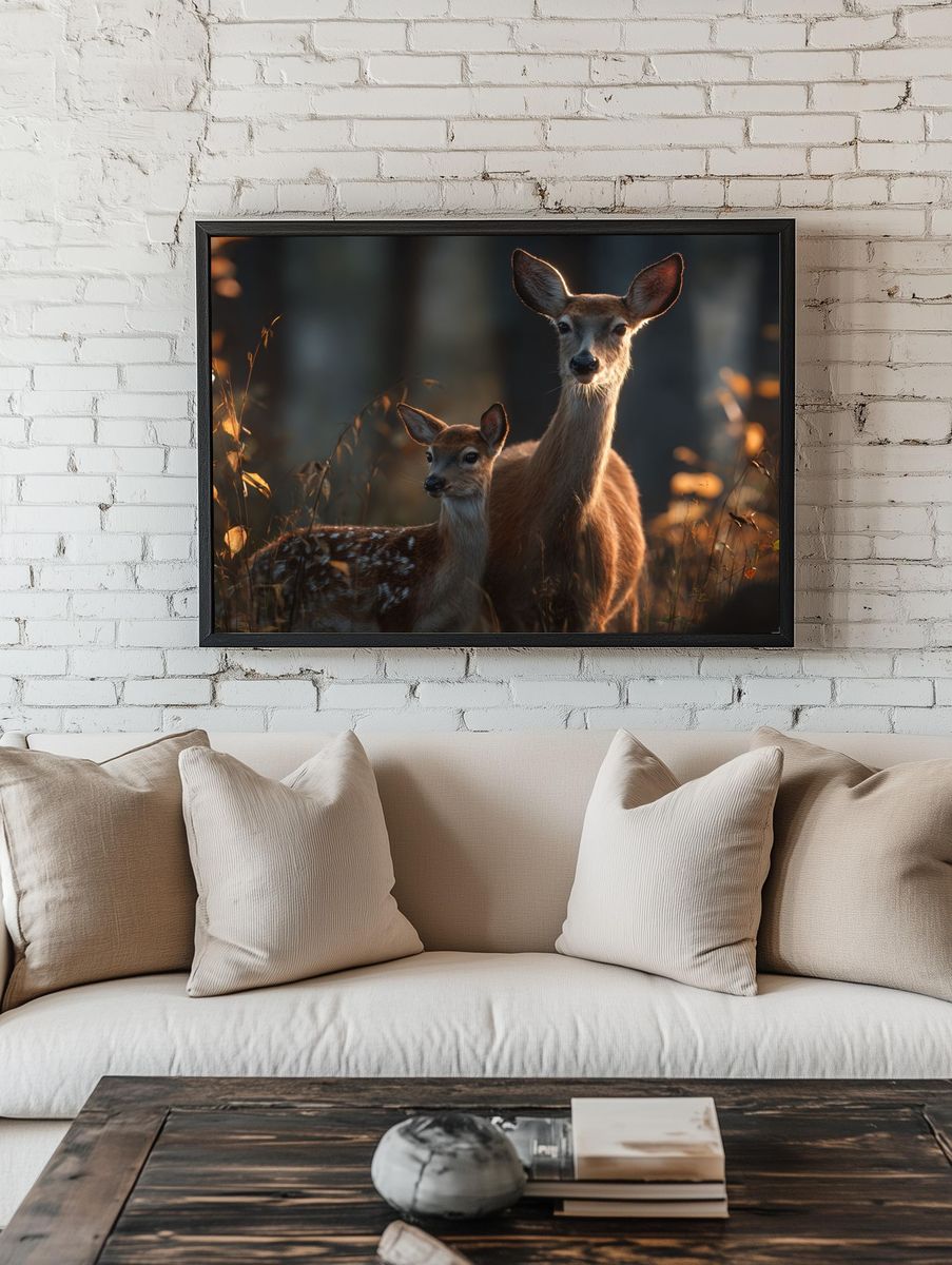 Deer Family in Autumn Forest — Nature Print room preview