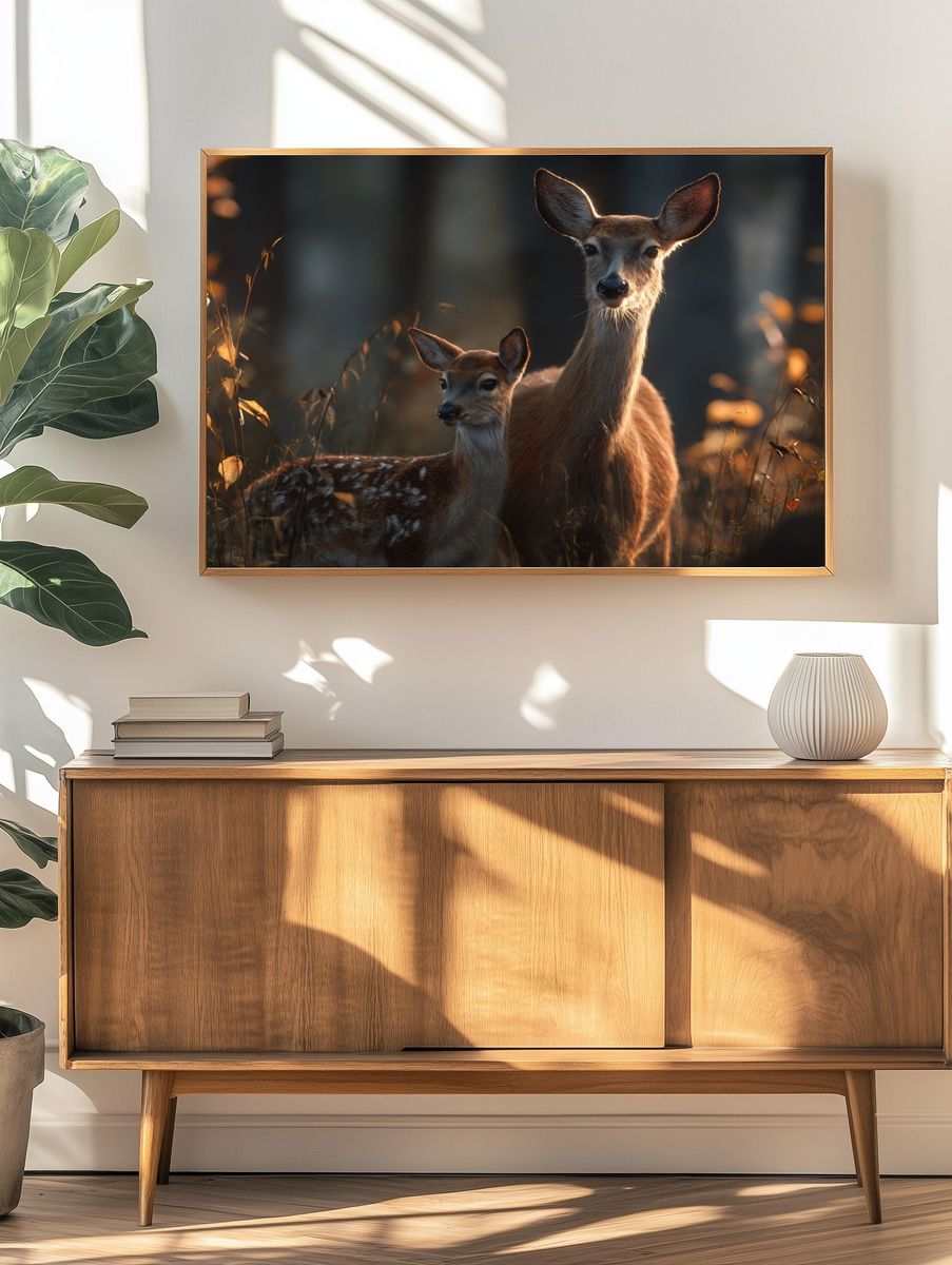 Deer Family in Autumn Forest — Nature Print. — room view 3
