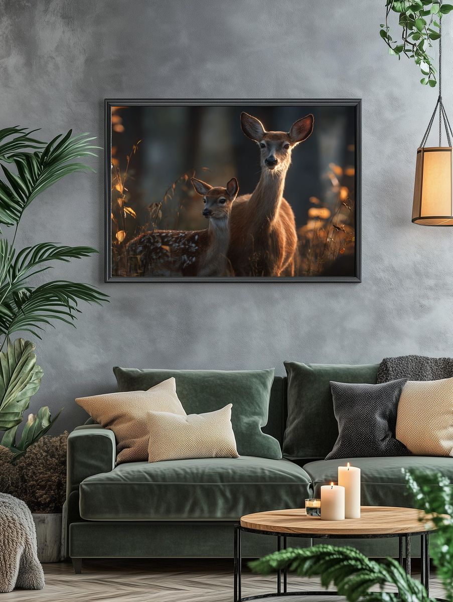 Deer Family in Autumn Forest — Nature Print. — room view 4