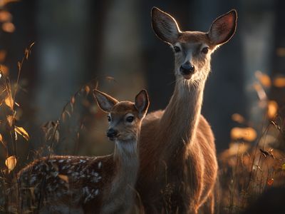 Deer Family in Autumn Forest — Nature Print