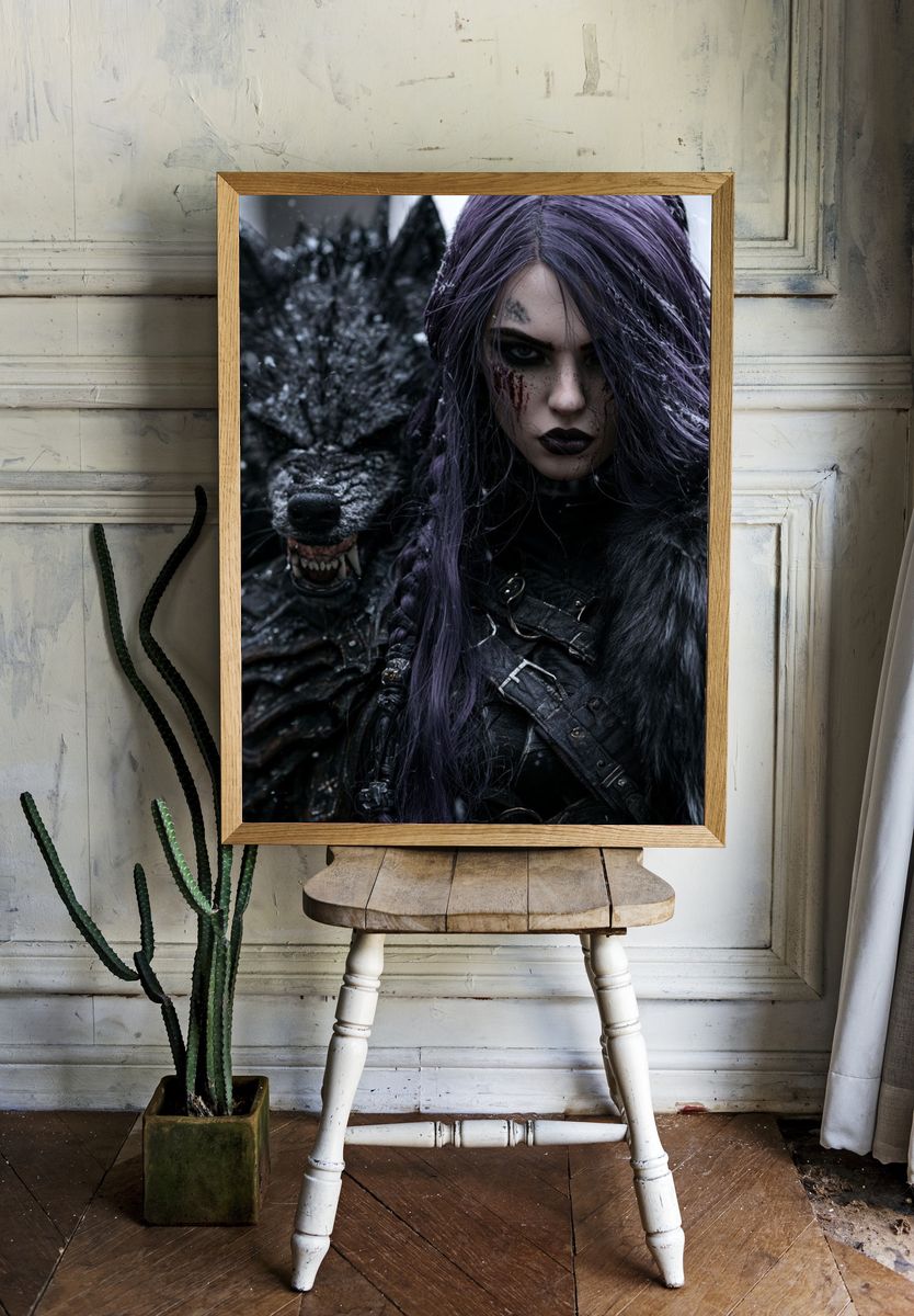 Dark Fantasy Wolf Warrior Poster. room preview