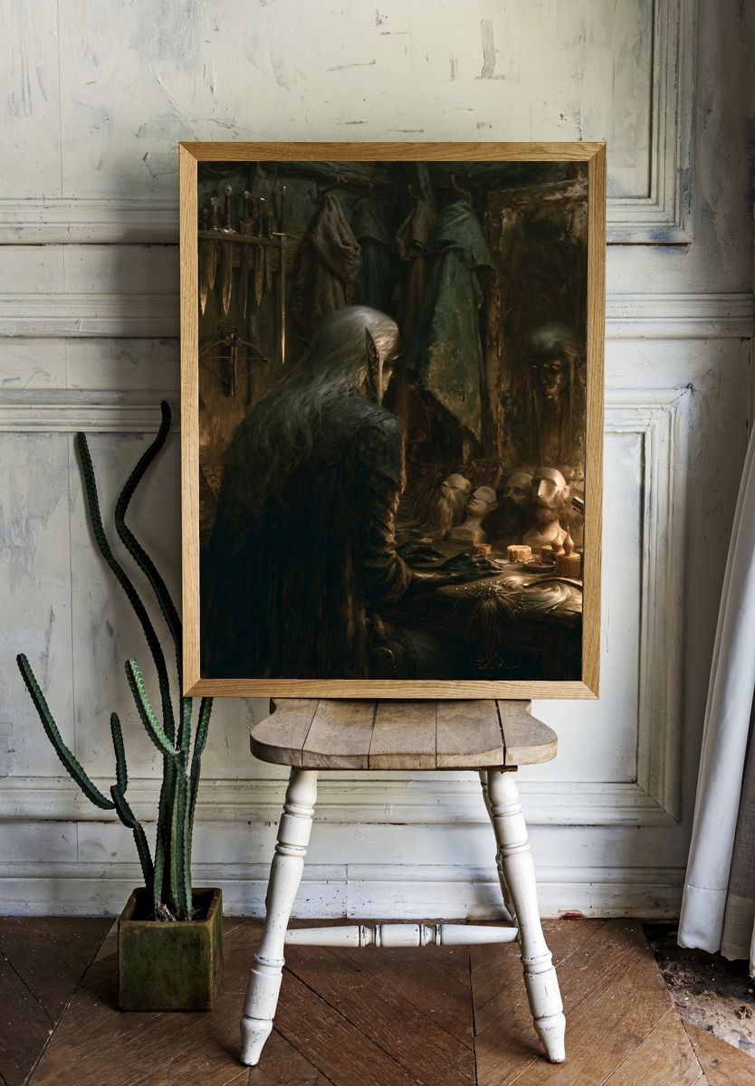 Dark Elf Workshop Fantasy Print. room preview