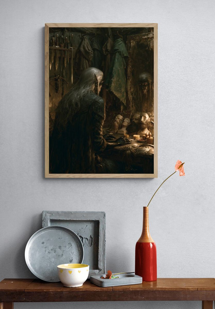 Dark Elf Workshop Fantasy Print. — room view 3