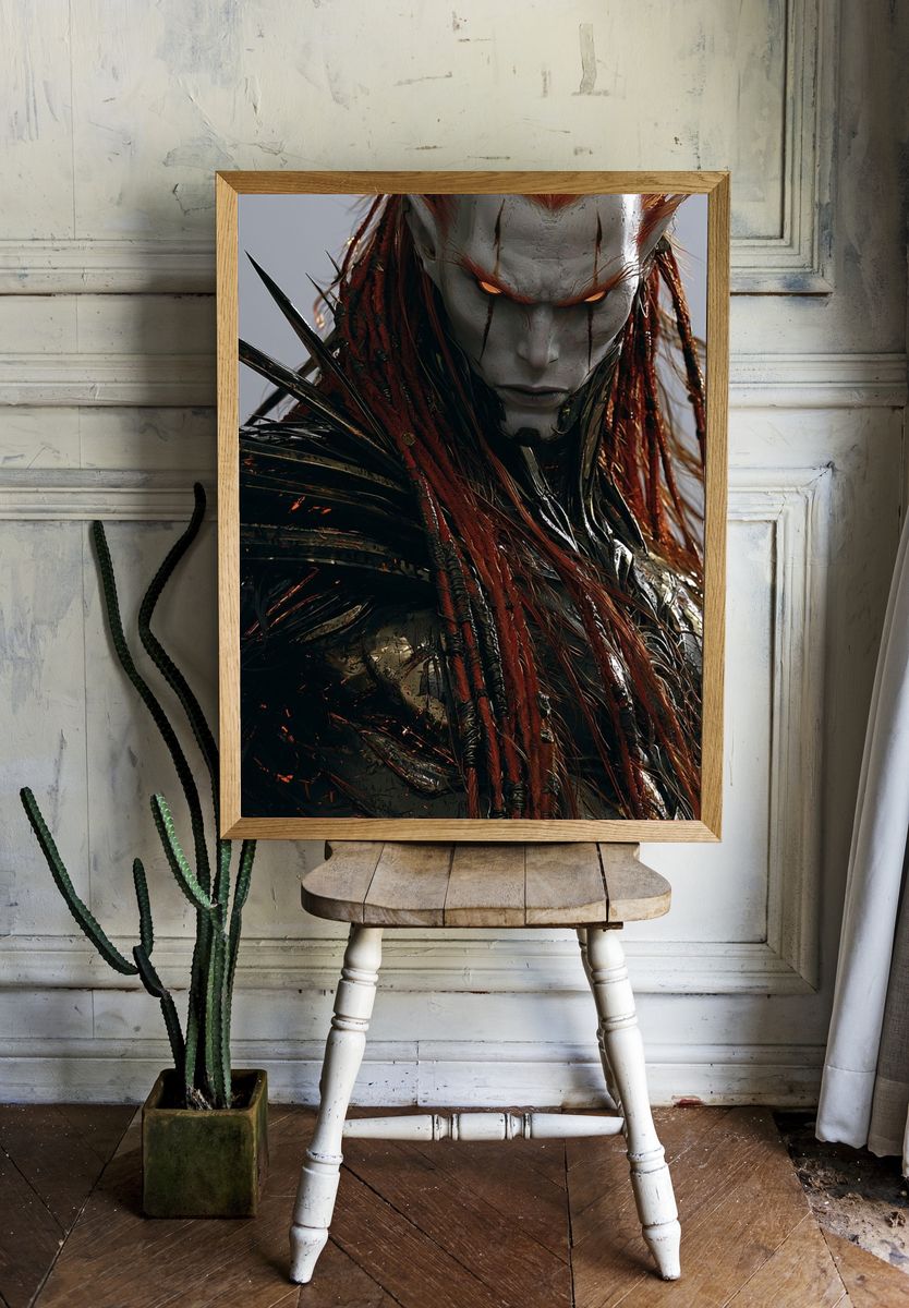 Dark Fantasy Warrior Portrait Print. room preview