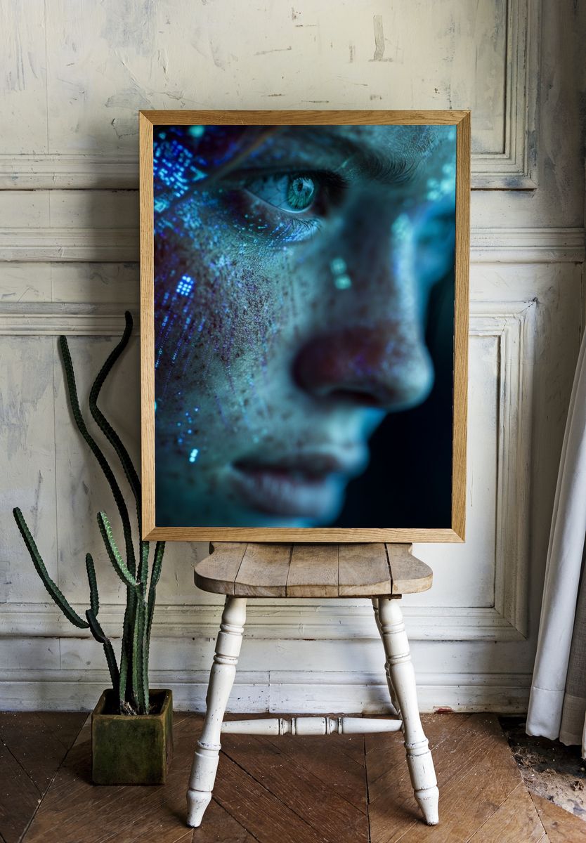 Cybernetic Face — Digital Art Print. — room view 1