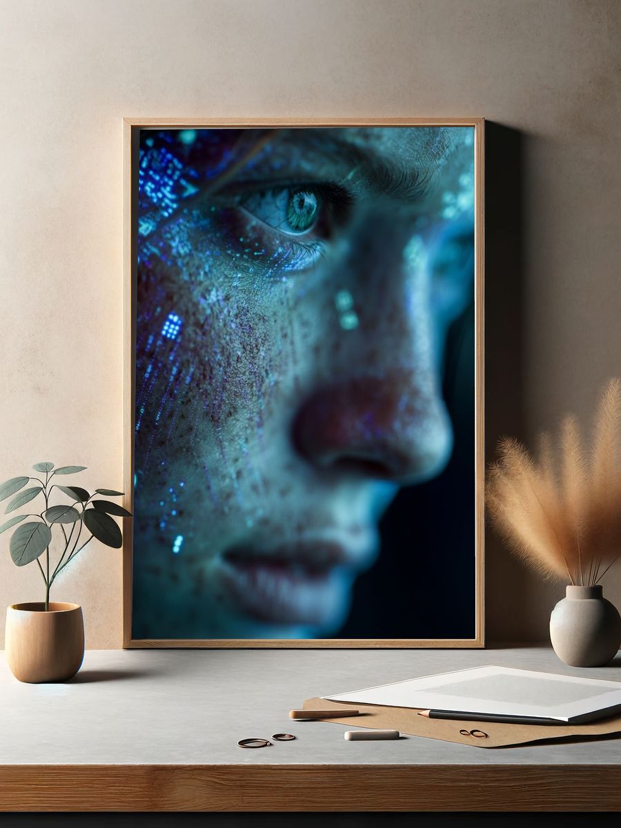 Cybernetic Face — Digital Art Print. — room view 2
