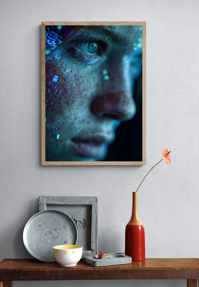 Cybernetic Face — Digital Art Print. — room view 3