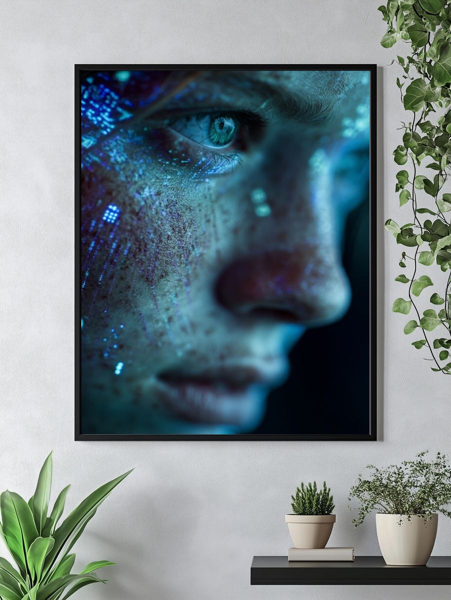 Cybernetic Face — Digital Art Print. — room view 4