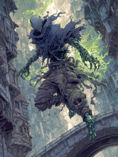 Mystical Figure in Urban Landscape — Digital Art Print. poster print