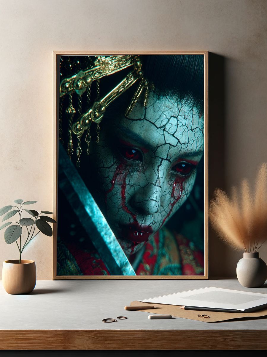 Cracked Face Samurai — Digital Art Print. — room view 2