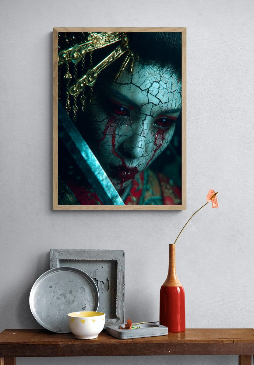 Cracked Face Samurai — Digital Art Print. — room view 3