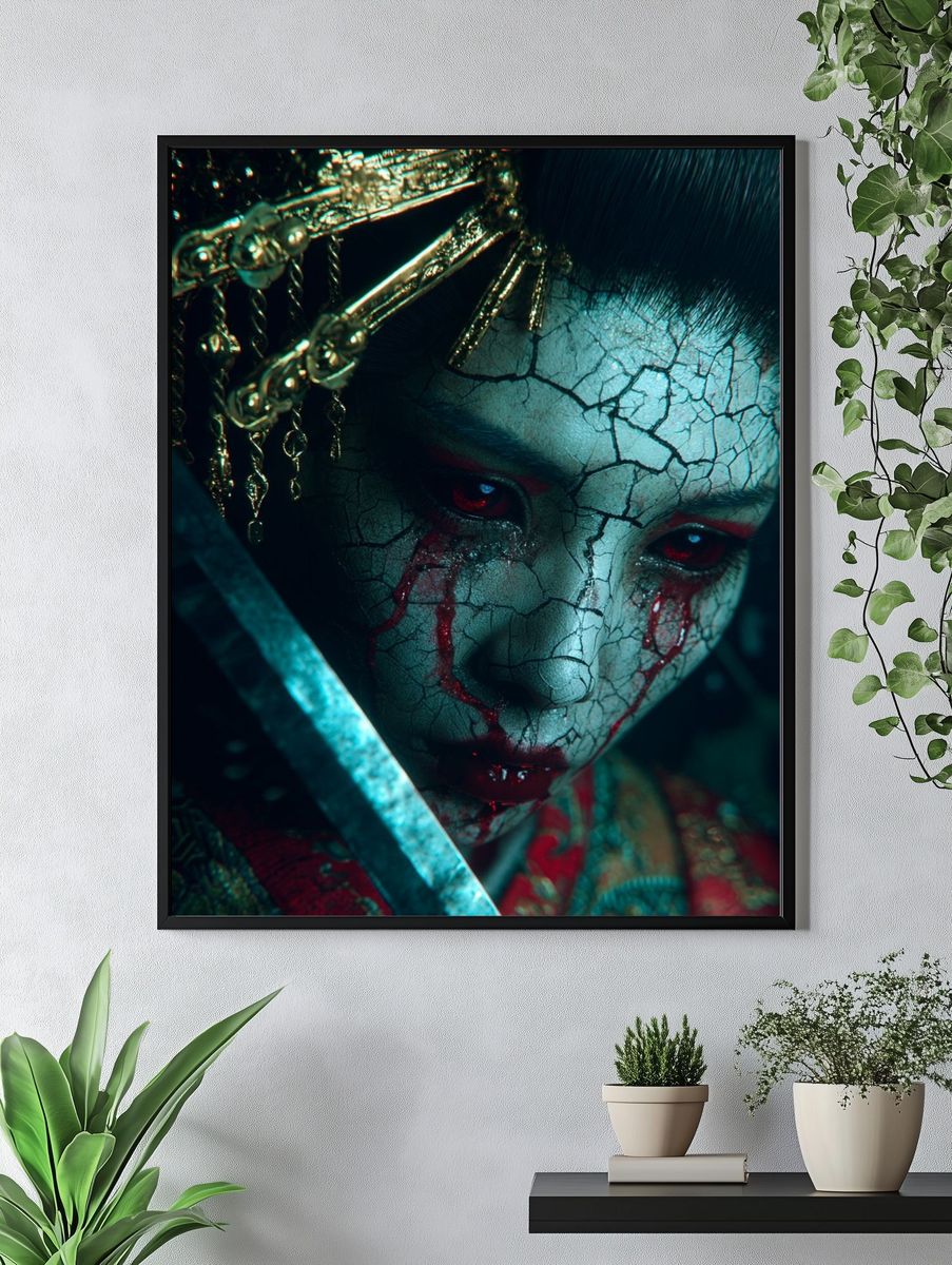 Cracked Face Samurai — Digital Art Print. — room view 4