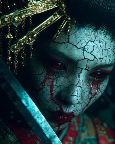 Cracked Face Samurai — Digital Art Print. poster