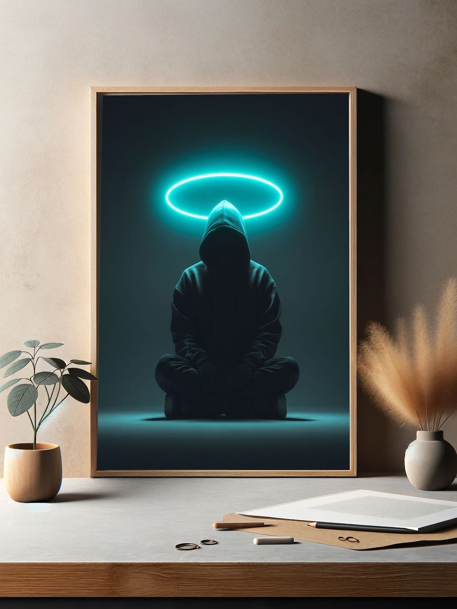 Meditative Figure with Halo — Digital Art Print. — room view 2